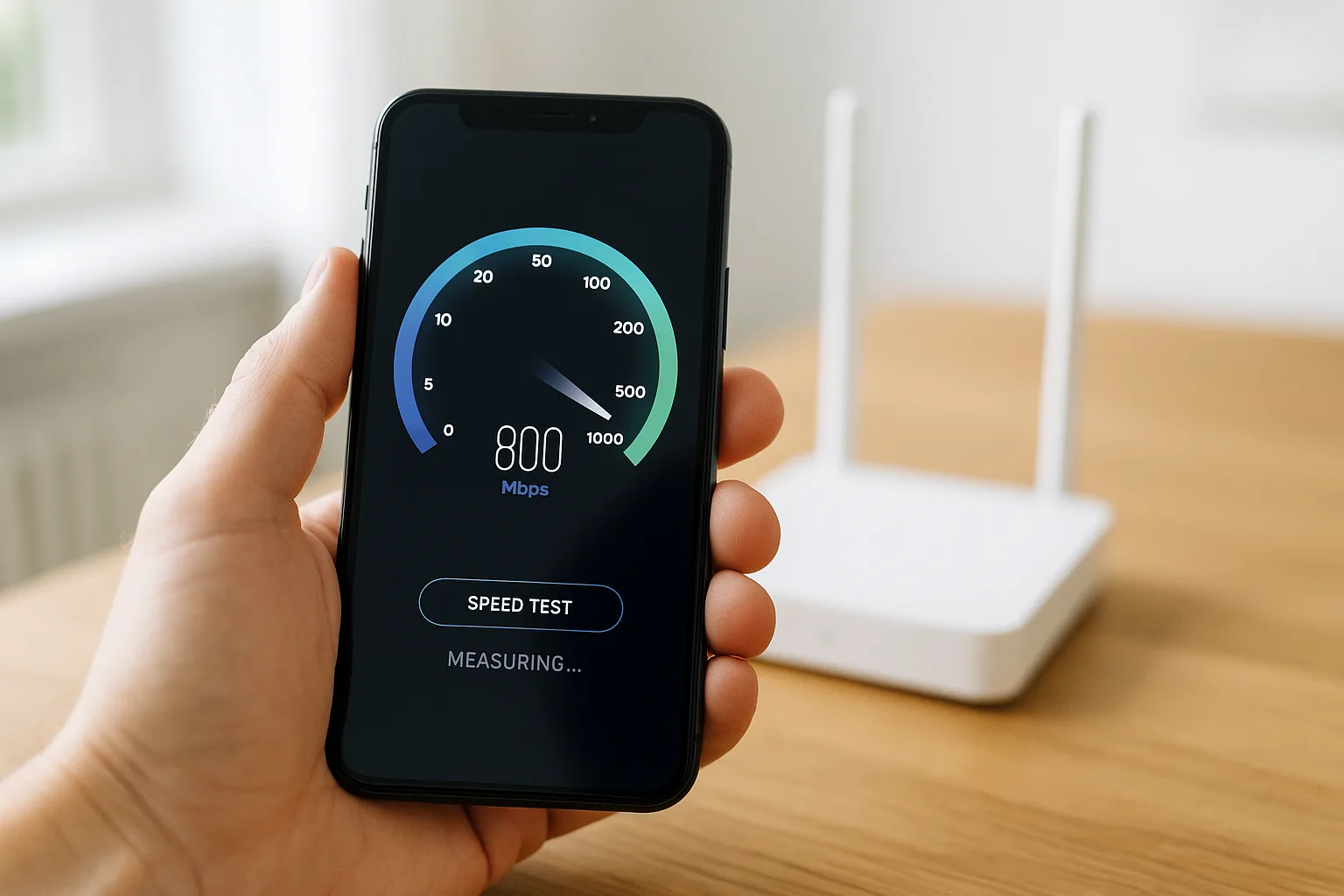 Hastighetsmätning på smartphone med nordisk hemmiljö