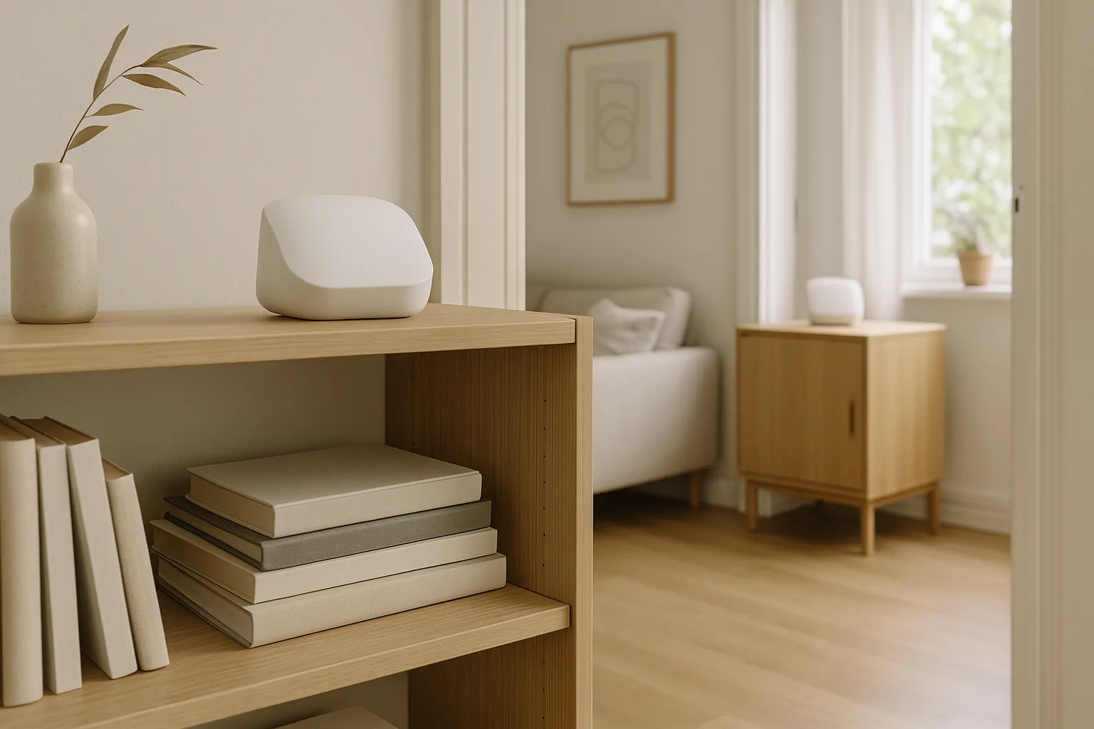 Mesh WiFi-noder placerade i skandinavisk lägenhet