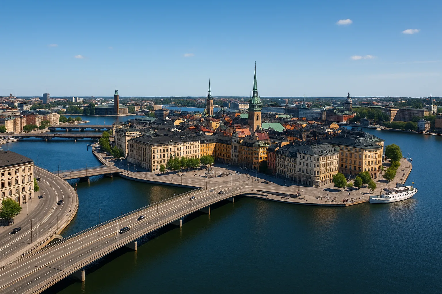 Stockholm stadsvy med Gamla Stan och vattenvägarna